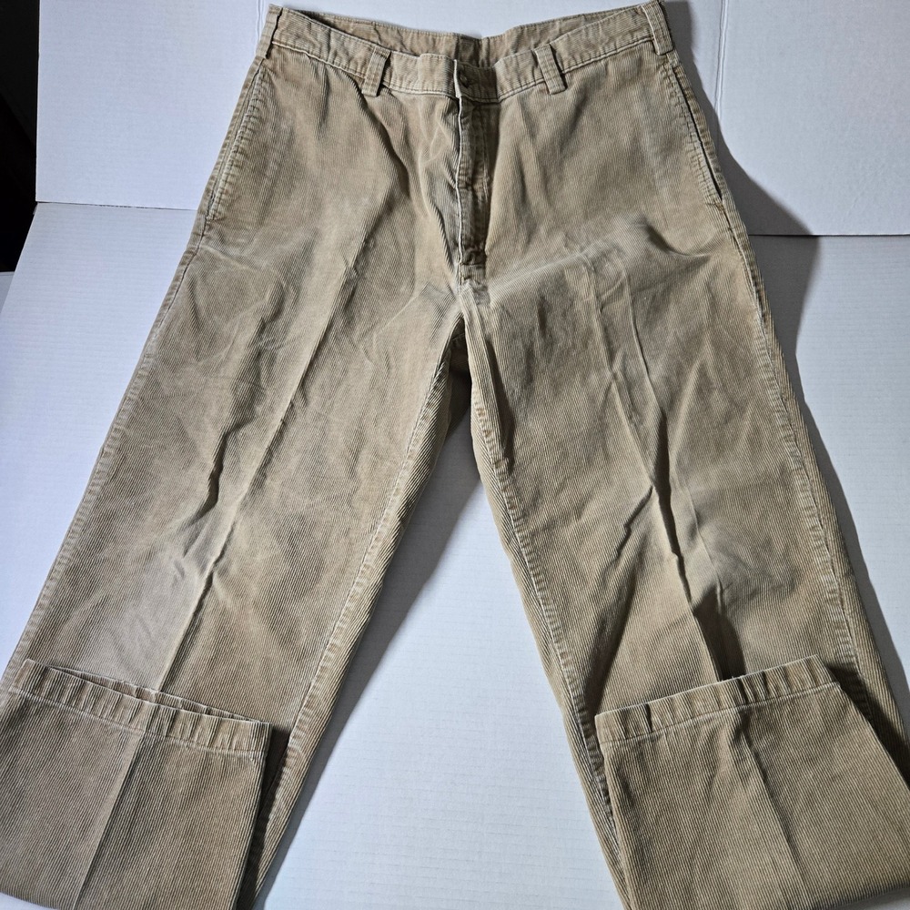 LL Bean Mens Corduroy Pants Tan Straight Leg Casual Work Size 36x32